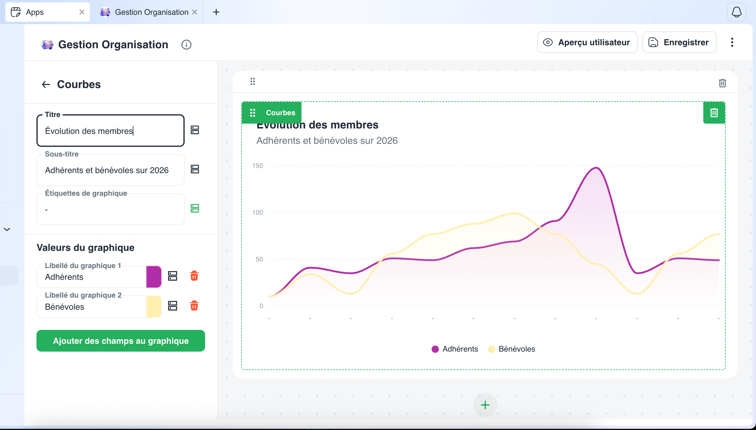 Miniature du tutoriel Ajouter un graphique en courbes à une page